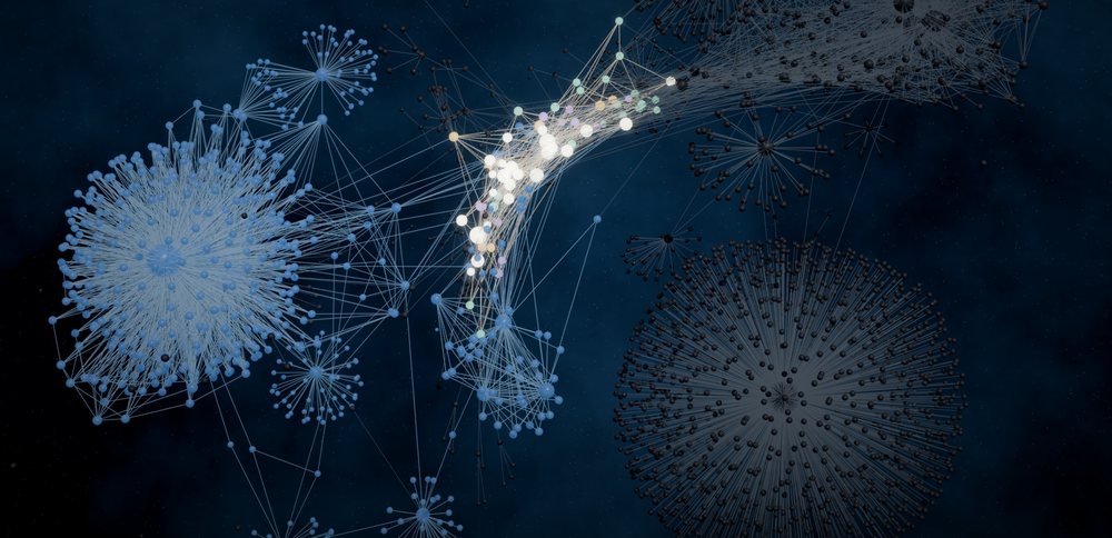 A graph of connected engineering knowledge: dense clusters of sources linked to decisions and checks.